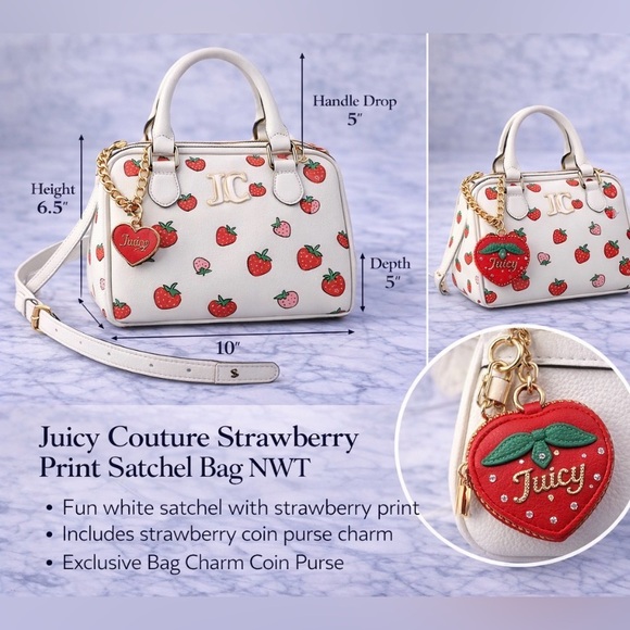Juicy Couture Handbags - Juicy Couture Strawberry Print Satchel Bag-Crossbody + Coin Purse Charm